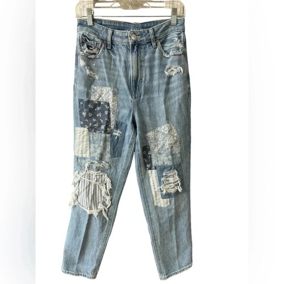 American Eagle Outfitters Denim - American Eagle Patchwork Denim Mom Jeans Size 28 Altered Distressed Boho Prairie